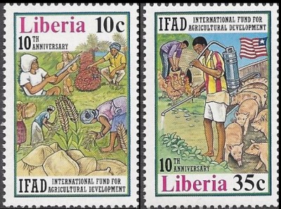 Liberia 1988 10th Anniversary of the Fund for Agricultural Developement Stamps Liberia 1988 10th Anniversary of the Fund for Agricultural Developement Stamps